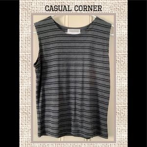 Casual Corner Sleeveless Black/Grey Striped Top
